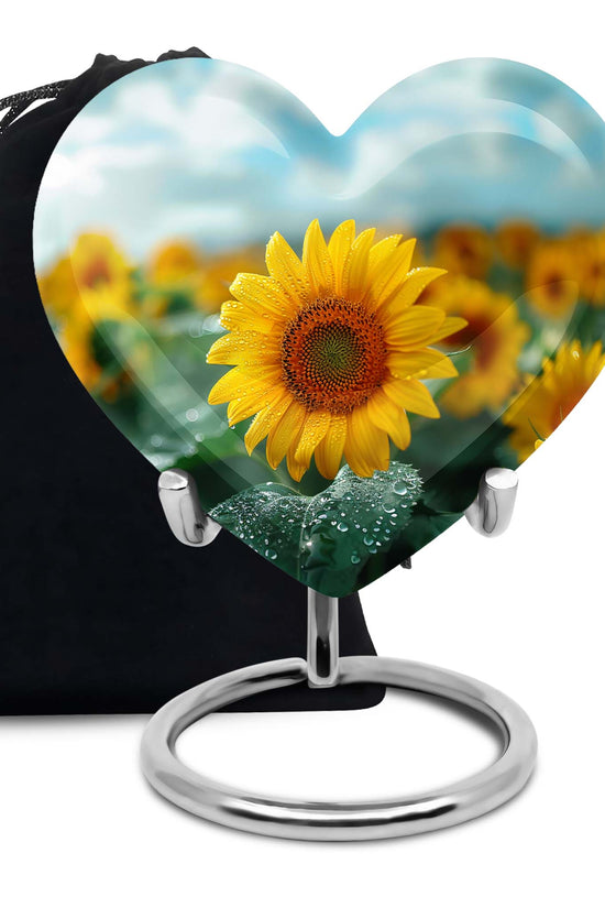 Sunflower Garden Funeral Urn - Blue Aluminum Urn For Adult Ashes