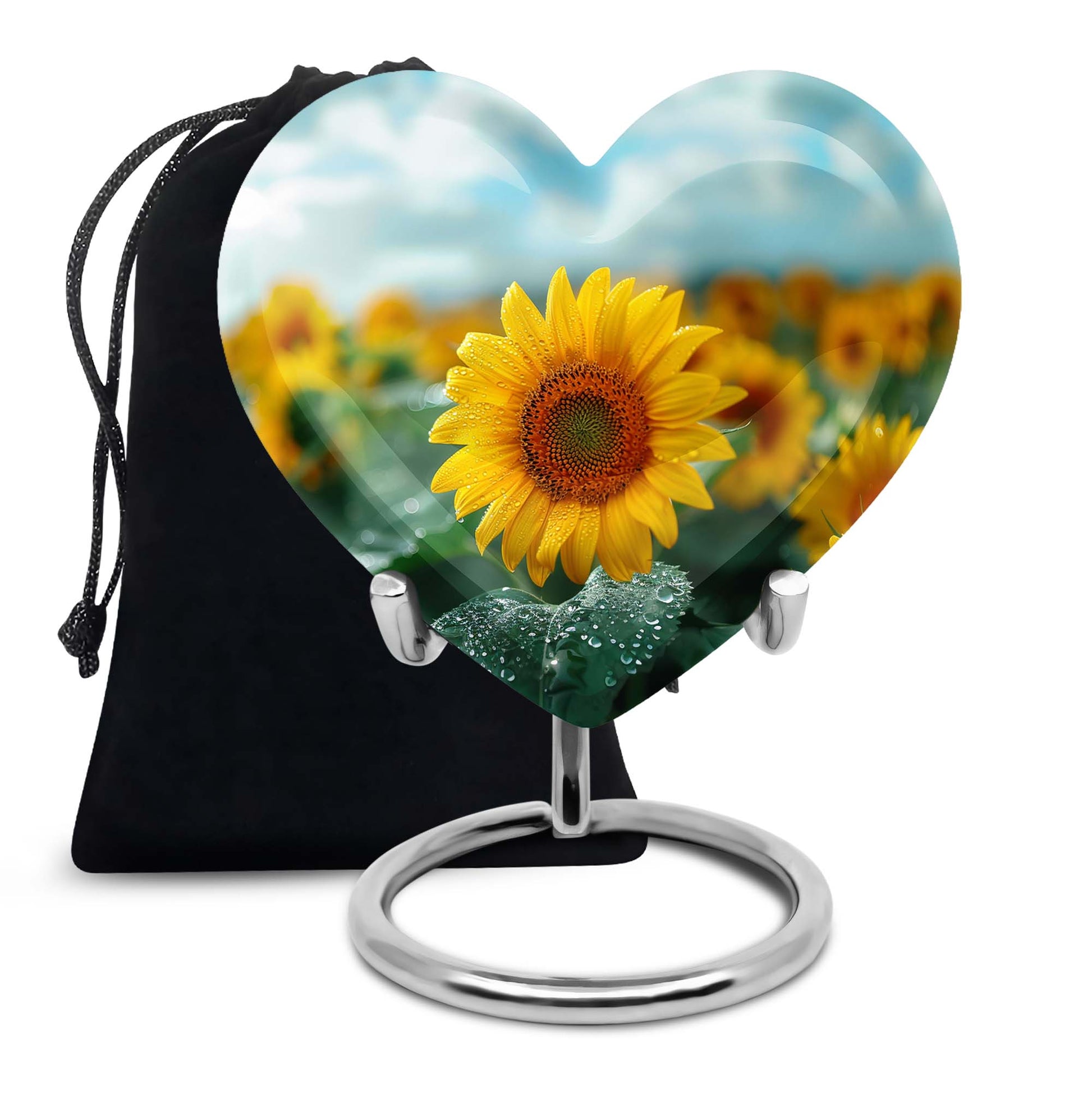 Sunflower Garden Funeral Urn - Blue Aluminum Urn For Adult Ashes