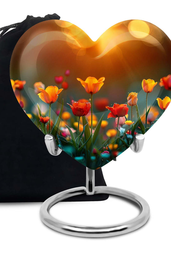 Tulip Garden Memorial Urn - Flower Theme Funeral Urn For Ashes