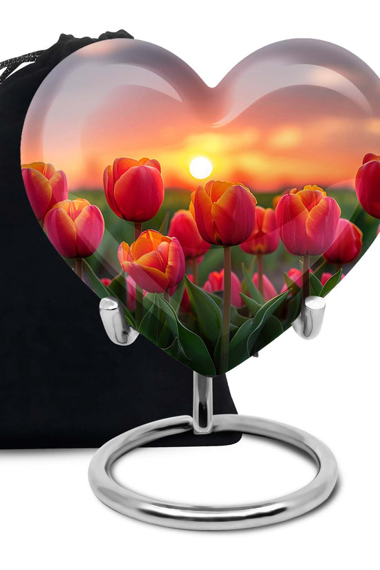 Orange Tulip Cremation Urn - Large Funeral Urn For Adult Ashes