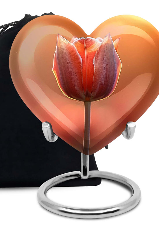 Orange Tulip Funeral Urn - Decorative Flower Cremation Urn For Human Ashes
