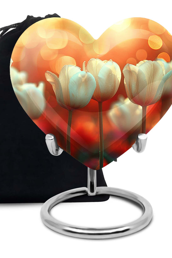 White Tulip Cremation Urn - Elegant Floral Memorial Urn For Adults