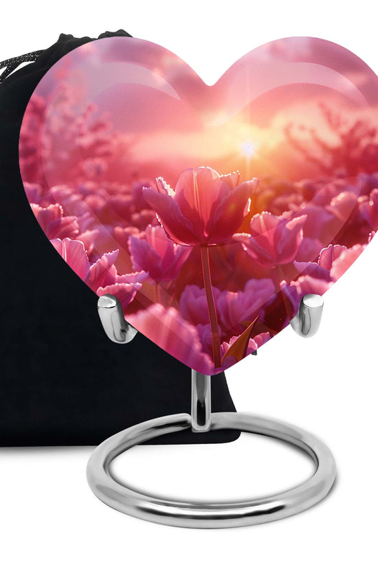 Pink Tulip Cremation Urn - Sunset Floral Memorial Urn For Adults