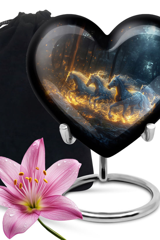 Golden Fire Horses Cremation Urn - Unique Funeral Urn For Ashes