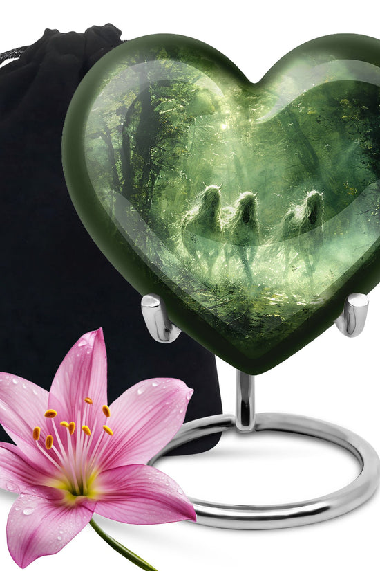 Forest Horse Memorial Urn - Green Aluminium Urn For Adult Urns