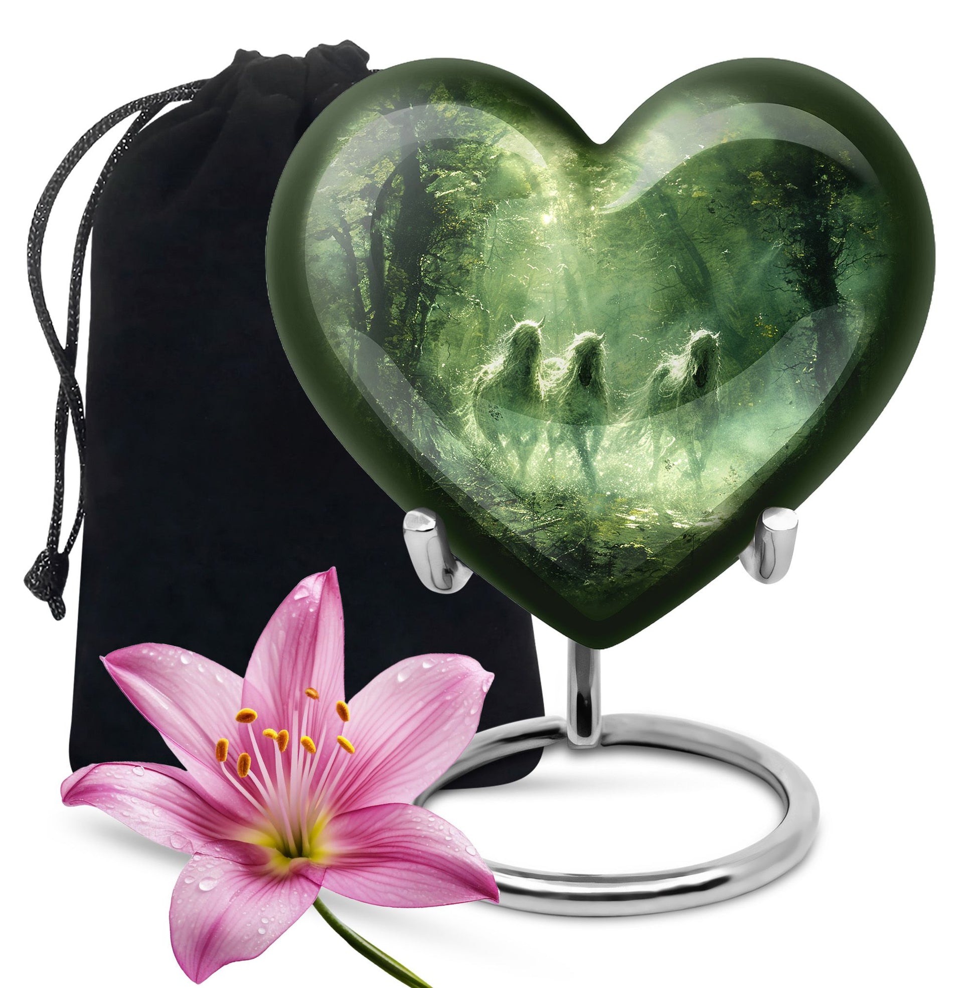 Forest Horse Memorial Urn - Green Aluminium Urn For Adult Urns