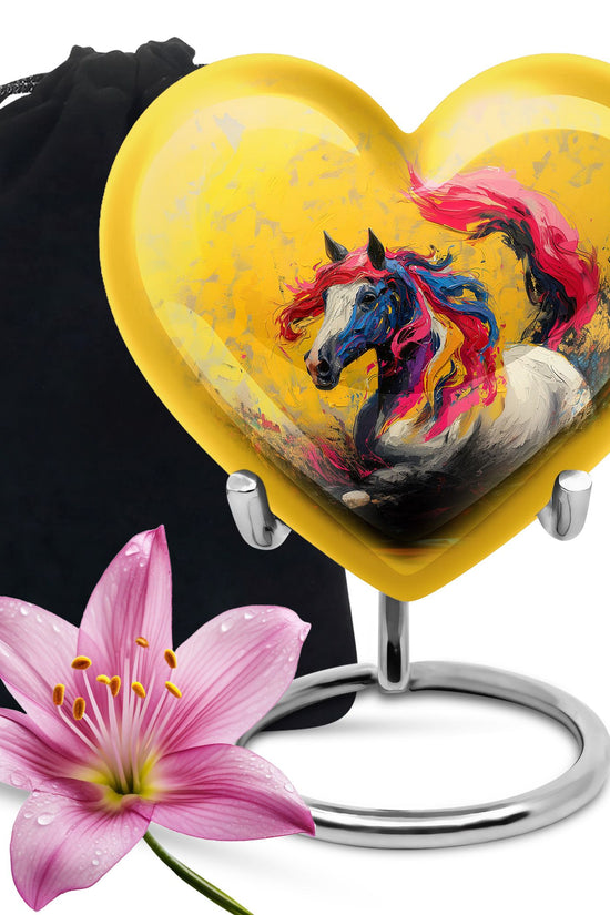 Artistic Horse Cremation Urn - Yellow Aluminium Funeral Urn For Ashes