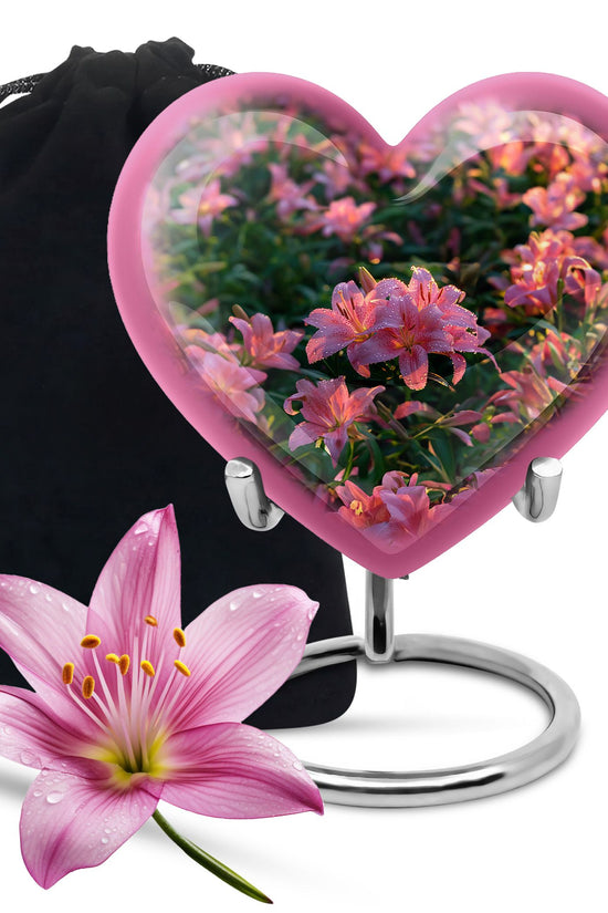 Pink Lily Cremation Urn - Elegant Floral Memorial Urn For Adult Ashes