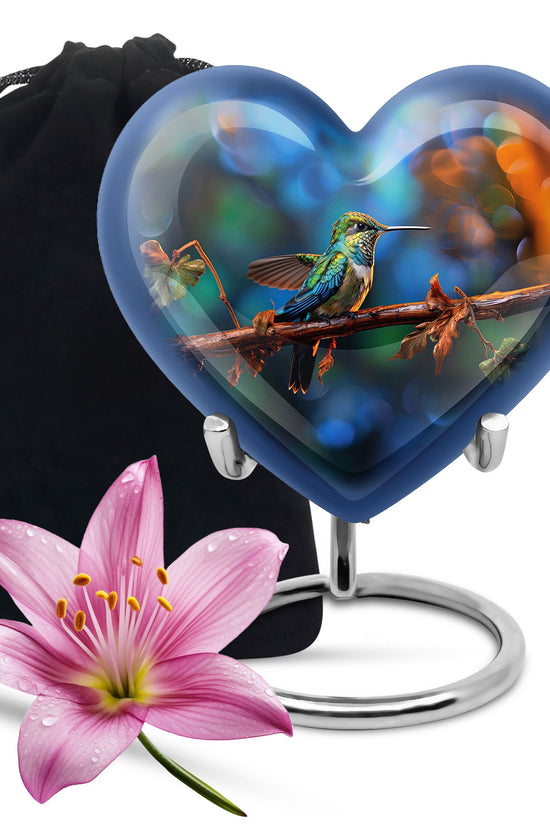 Senic Hummingbird Memorial Urn - Blue Aluminium Urn For Loved Ones
