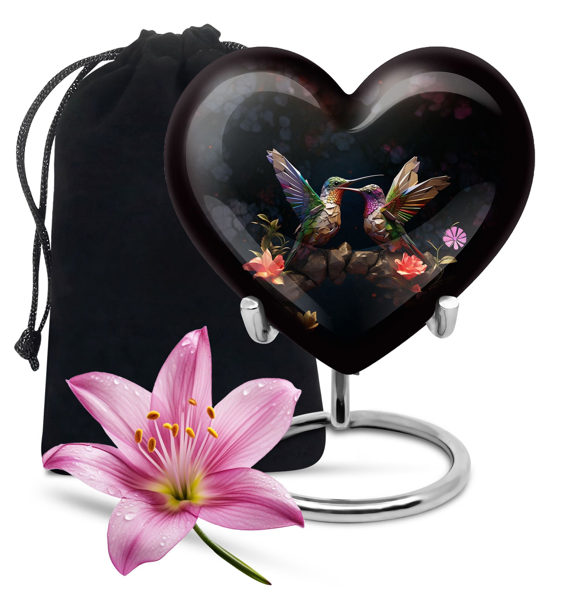 Paper Artistic Hummingbird Cremation Urn - Black Aluminium Urn For Burial