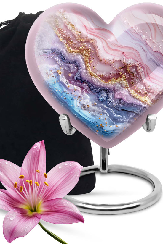 Pink Marble Cremation Urn - Gold Luxury Memorial Urn For Adult Ashes