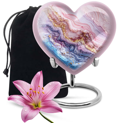 Pink Marble Cremation Urn - Gold Luxury Memorial Urn For Adult Ashes