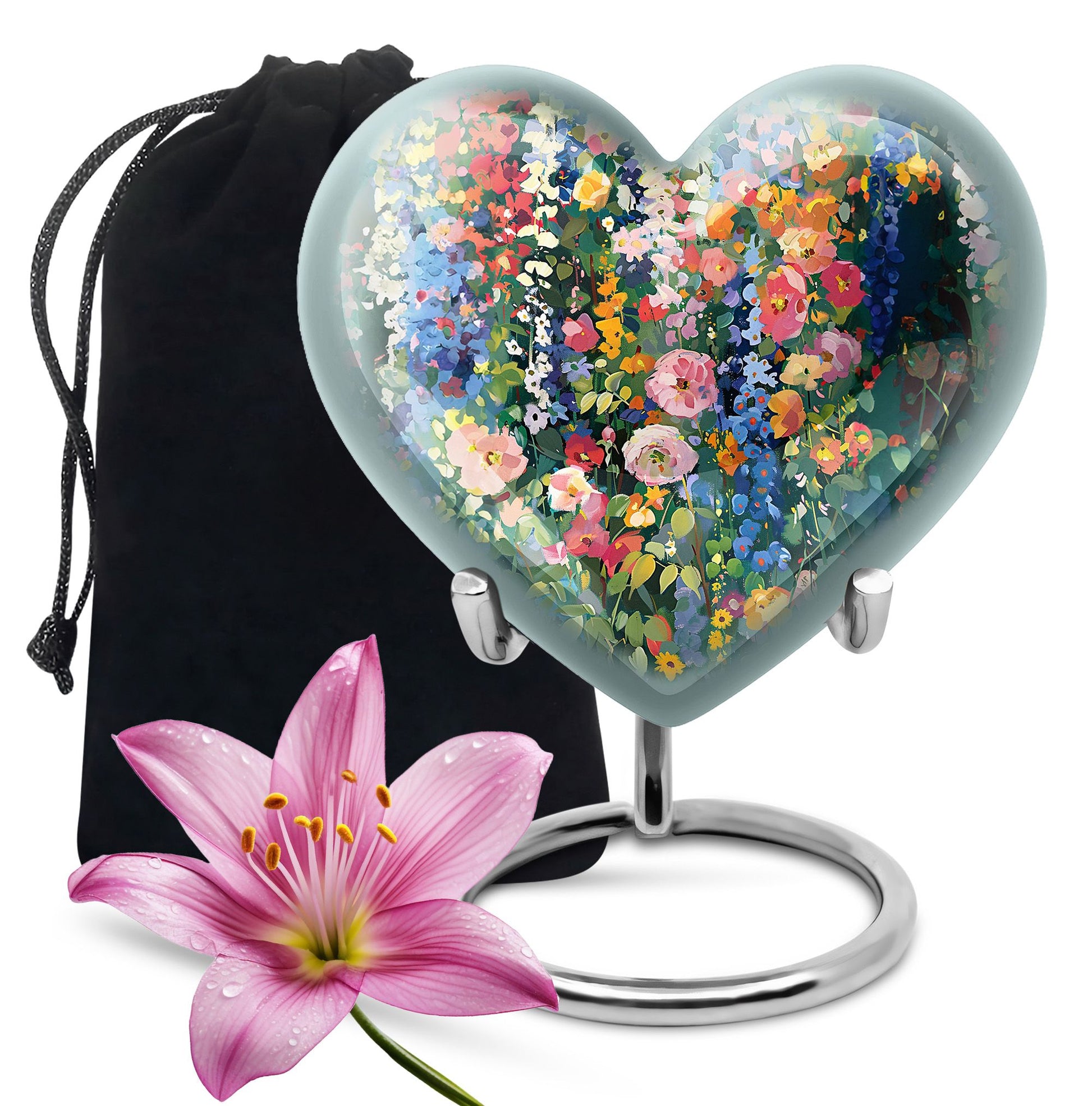 Elegant Artistic Flower Memorial Urn - Flower Theme Cremation Urn For Ashes