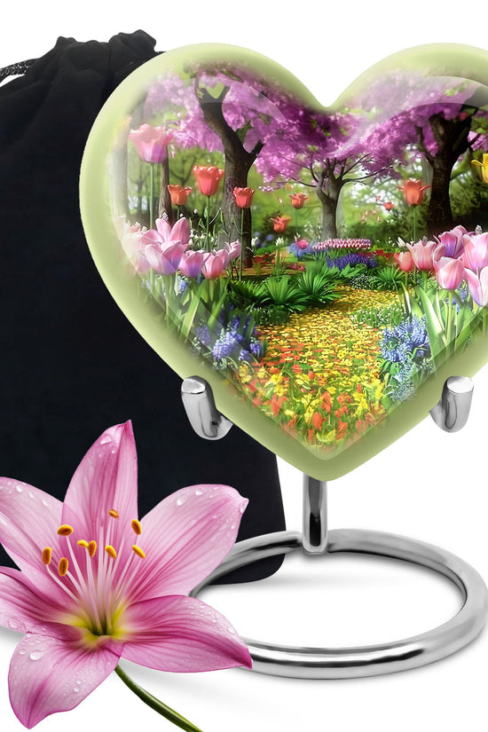 Peaceful Flower Path Cremation Urn - Elegant Floral Burial Urn For Adults