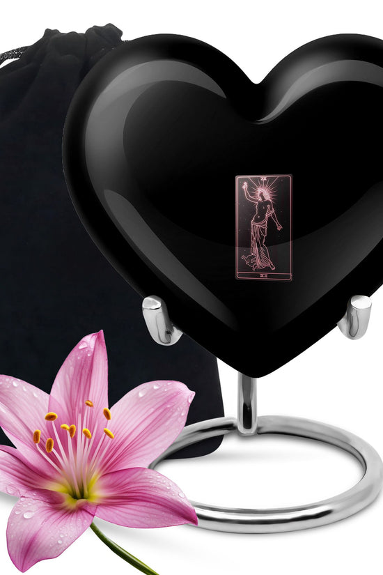 Tarot Art Memorial Urn for Ashes - Unique Black Aluminium Funeral Urn For Burial
