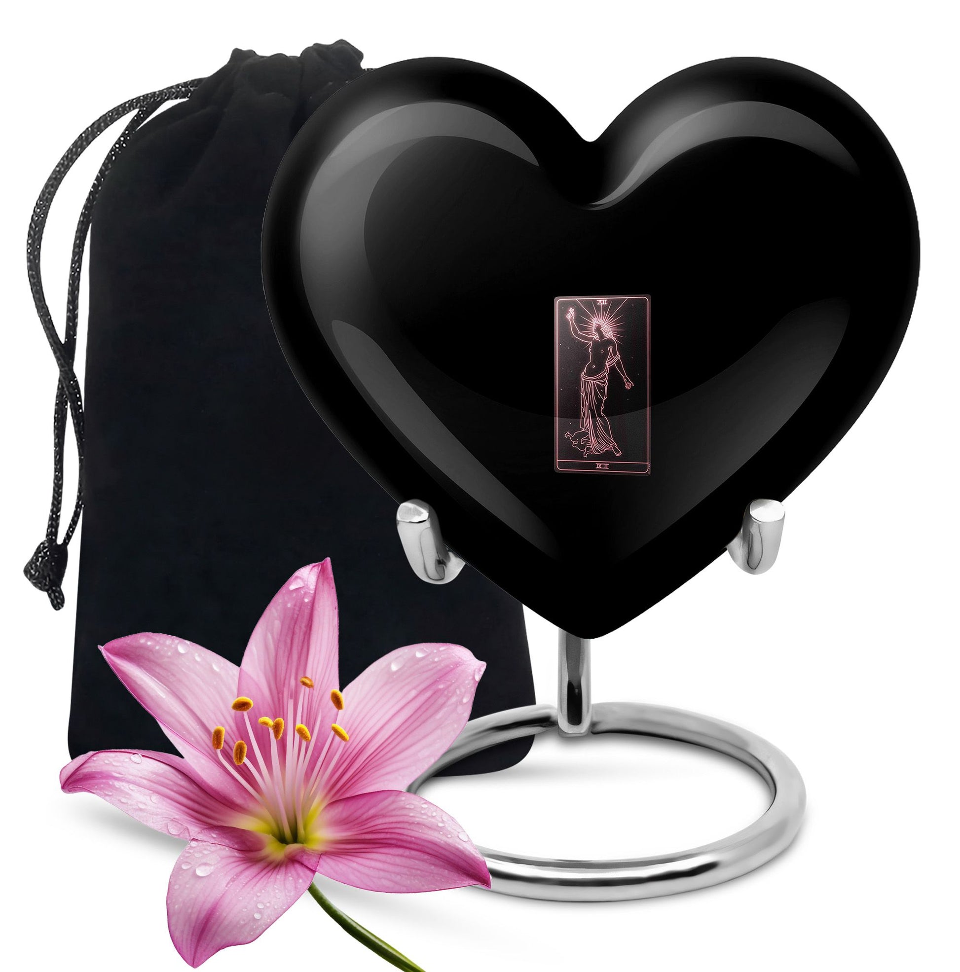 Tarot Art Memorial Urn for Ashes - Unique Black Aluminium Funeral Urn For Burial