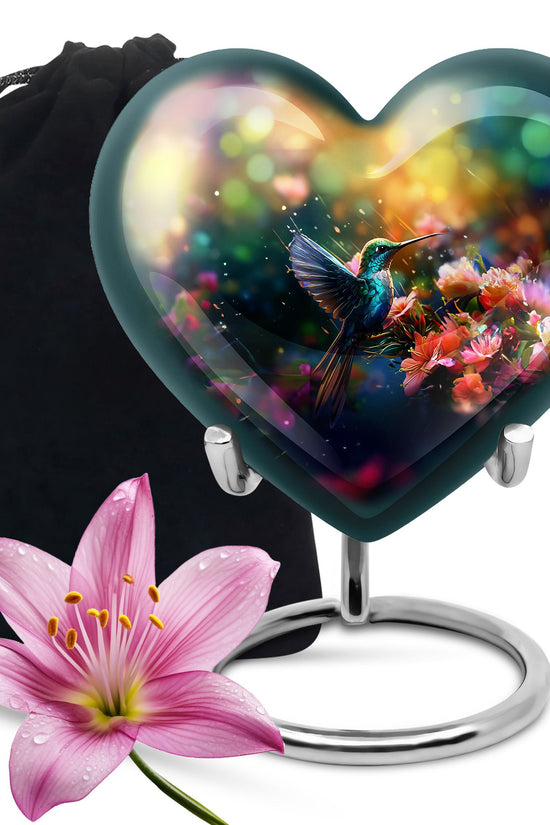 Blue Hummingbird Memorial Urn - Decorative Cremation Urn For Adults