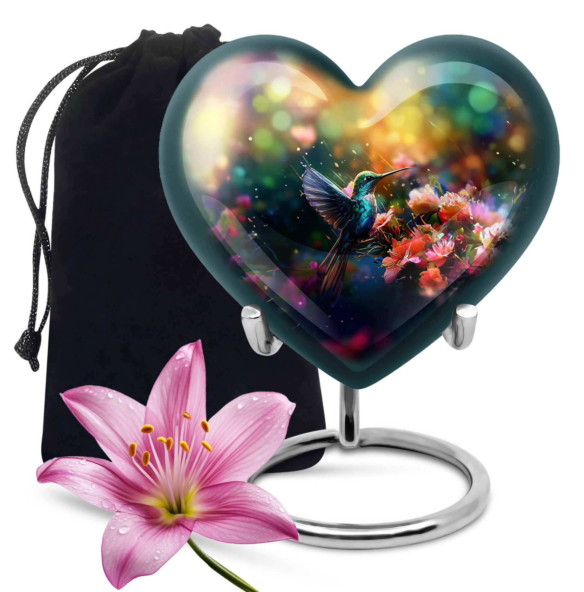 Blue Hummingbird Memorial Urn - Decorative Cremation Urn For Adults