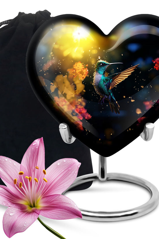 Blue Hummingbird Memorial Urn - Decorative Funeral Urn For Loved Ones
