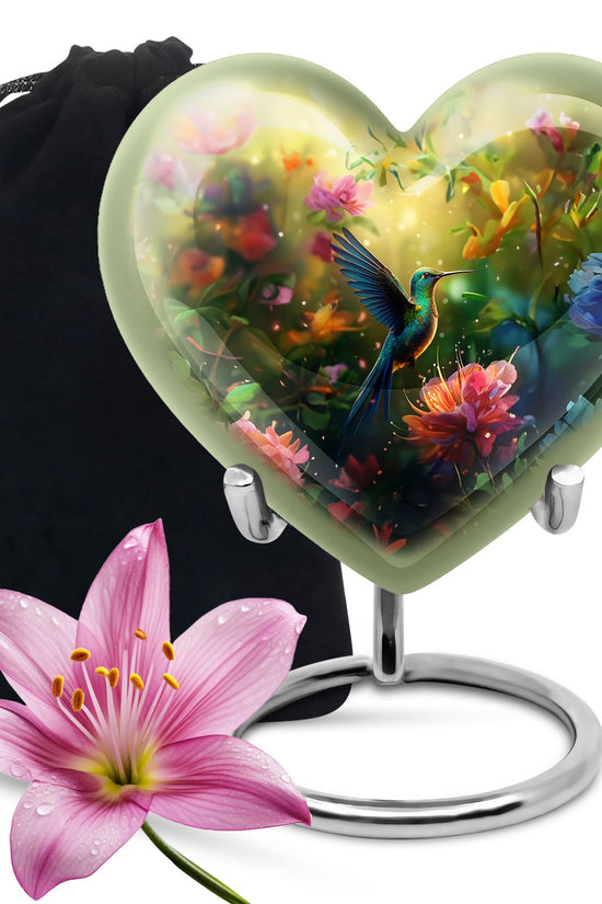 Floral Hummingbird Cremation Urn - Memorial Urn For Human Ashes