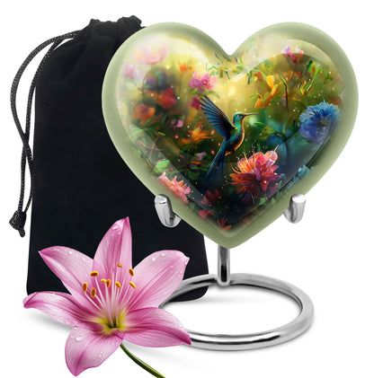 Floral Hummingbird Cremation Urn - Memorial Urn For Human Ashes
