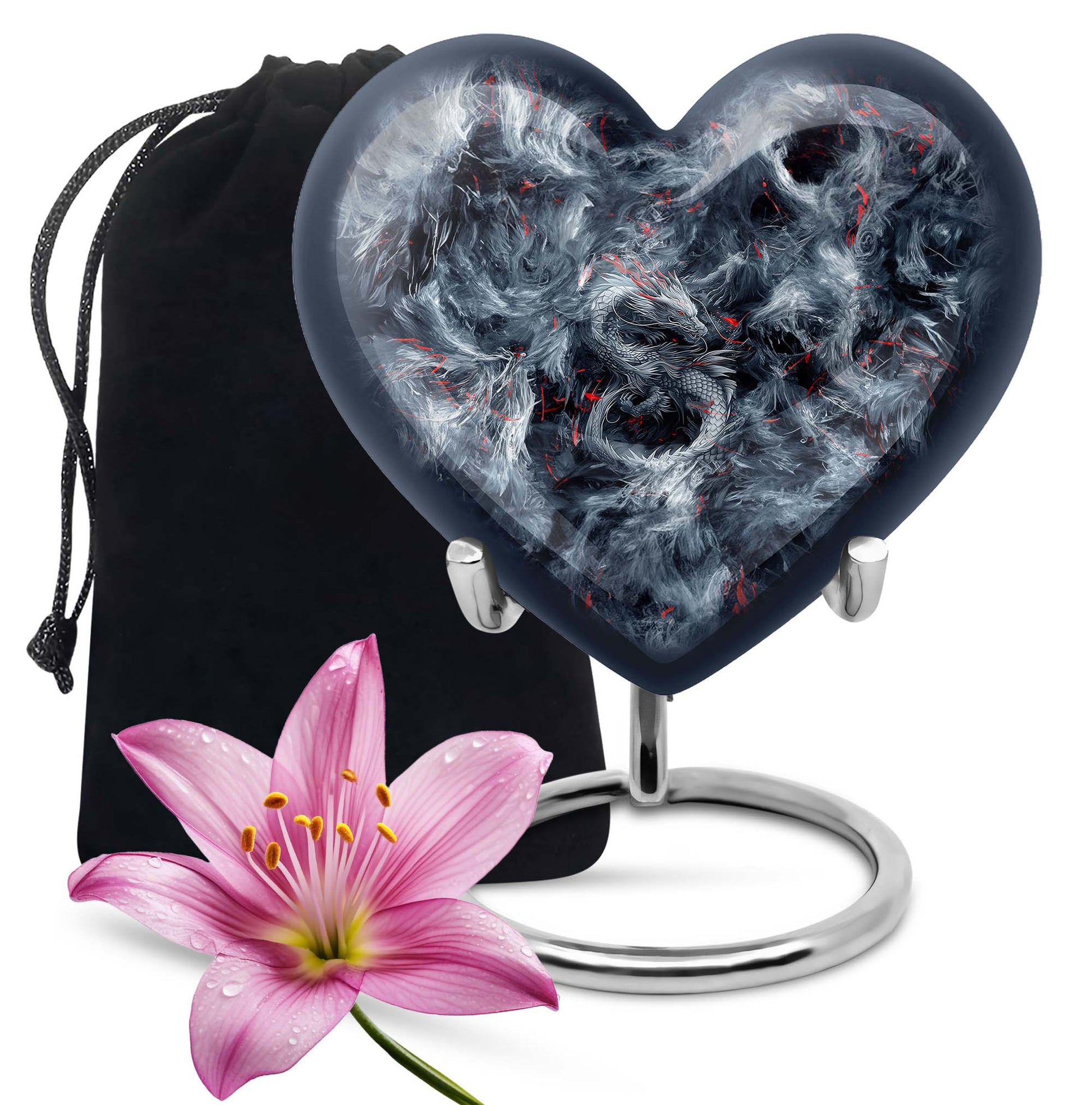 Midnight Fantasy Dragon Cremation Urn For Ashes – Black Memorial Urn