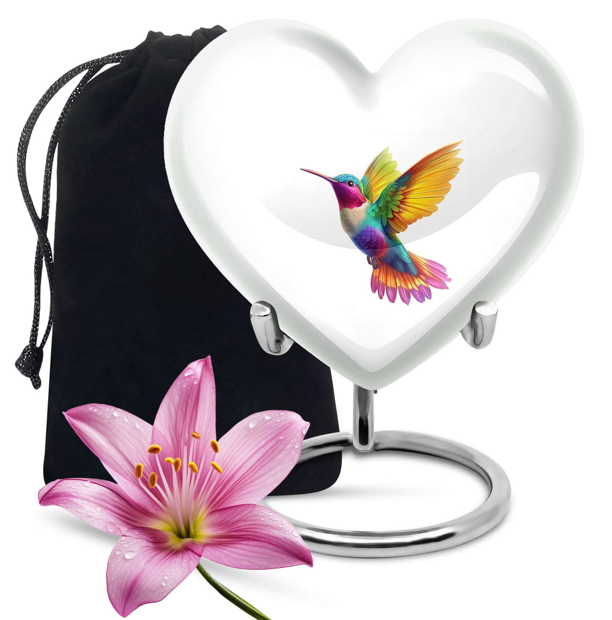 Colourful Hummingbird Cremation Urn - White Aluminium Funeral Urn For Adult Ashes