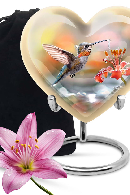 Floral Hummingbird Memorial Urn - Elegent Funeral Urn For Loved Ones