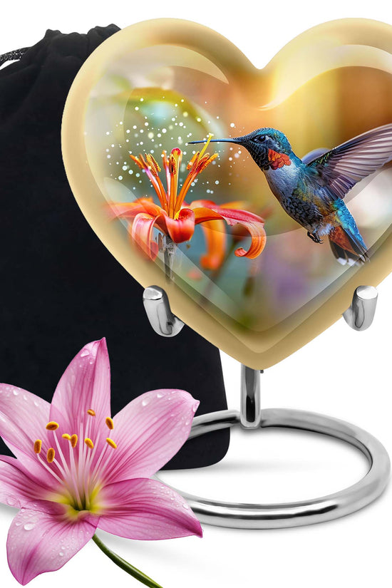 Decorative Floral Hummingbird Cremation Urn - Beautiful Ashes Urn For Human Ashes
