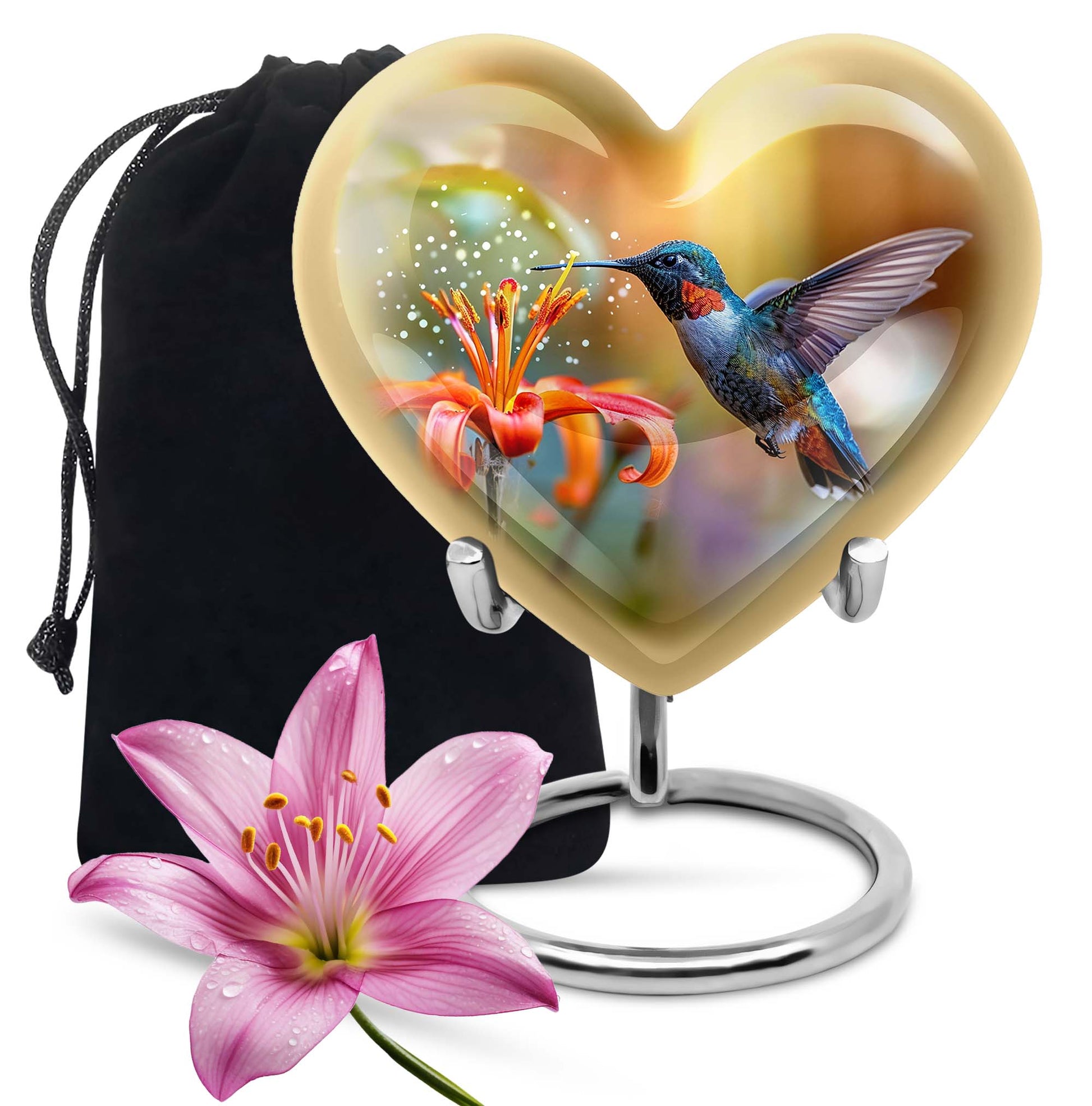 Decorative Floral Hummingbird Cremation Urn - Beautiful Ashes Urn For Human Ashes