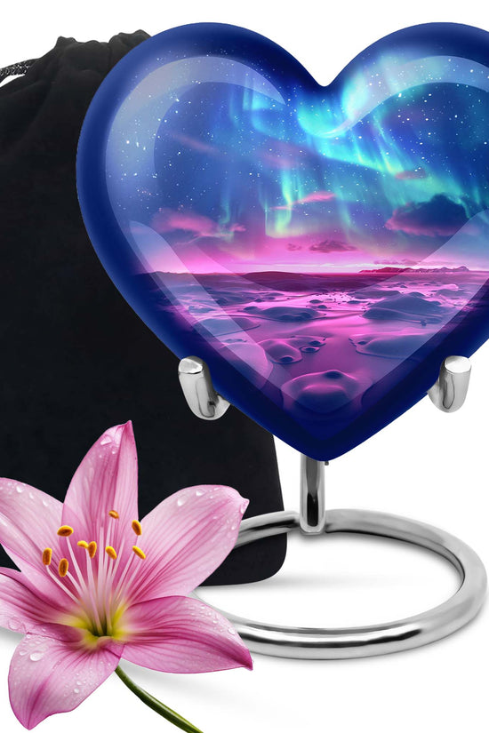 Northern Lights Funeral Urn - Purple Landscape Cremation Urn For Loved Ones