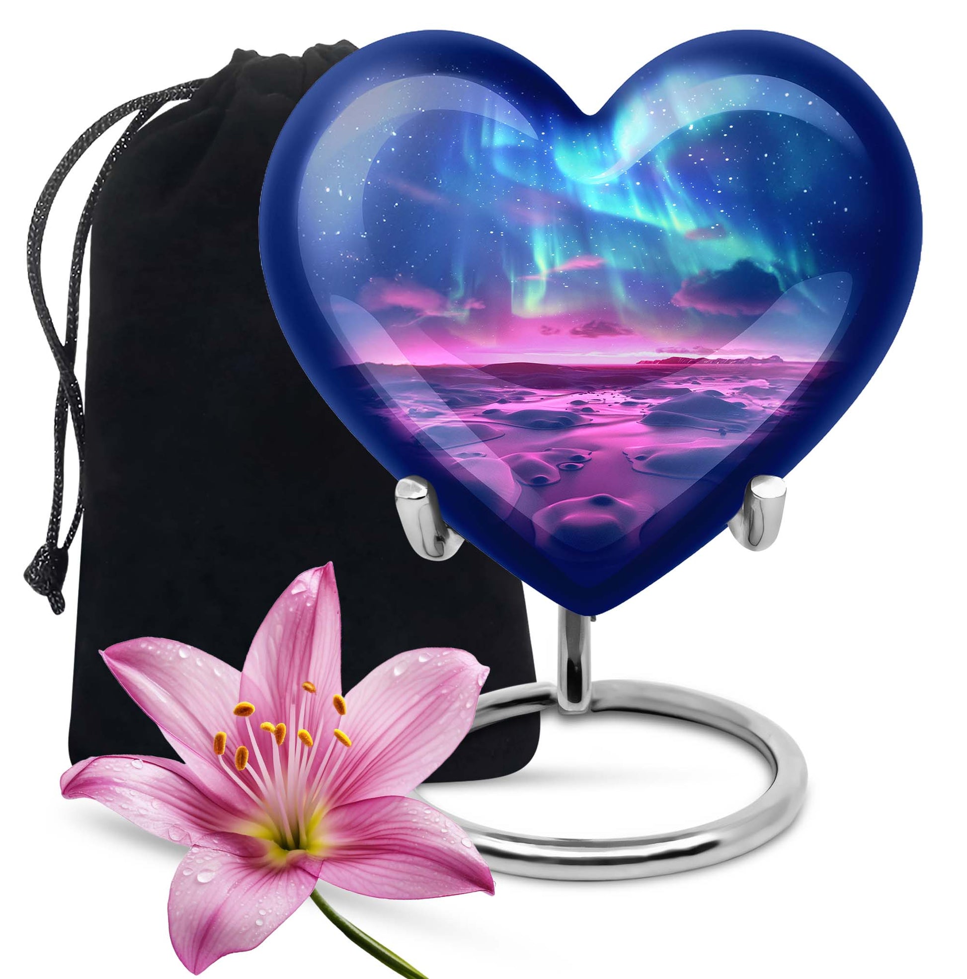 Northern Lights Funeral Urn - Purple Landscape Cremation Urn For Loved Ones