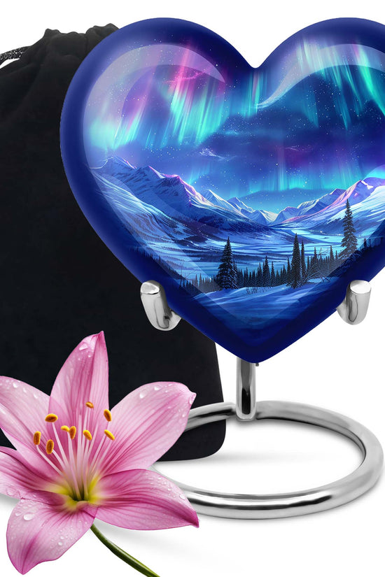 Northern Lights Memorial Urn - Aurora Snow Valley Funeral Urn For Men & Women