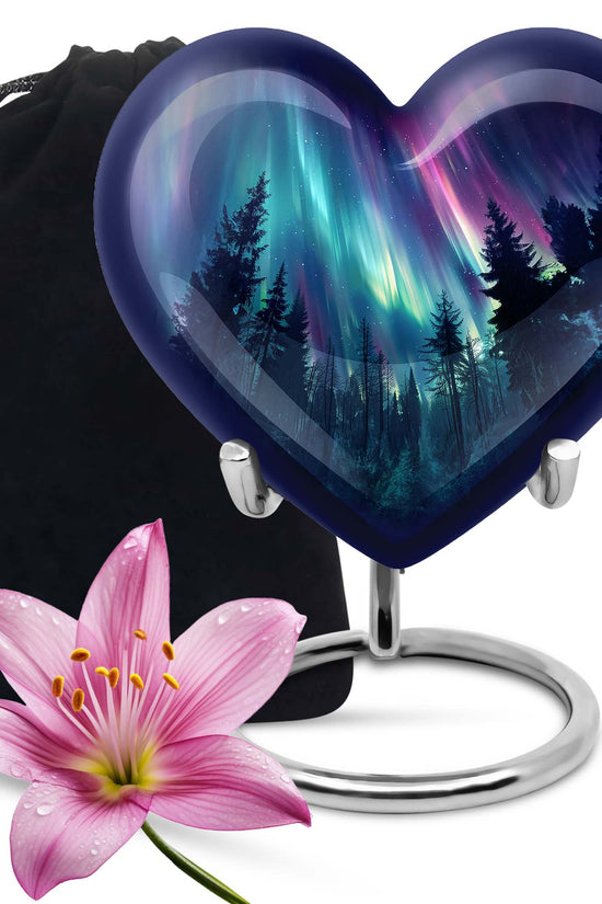 Aurora Borealis Memorial Urn For Ashes - Forest Sky Funeral Urn For Loved Ones