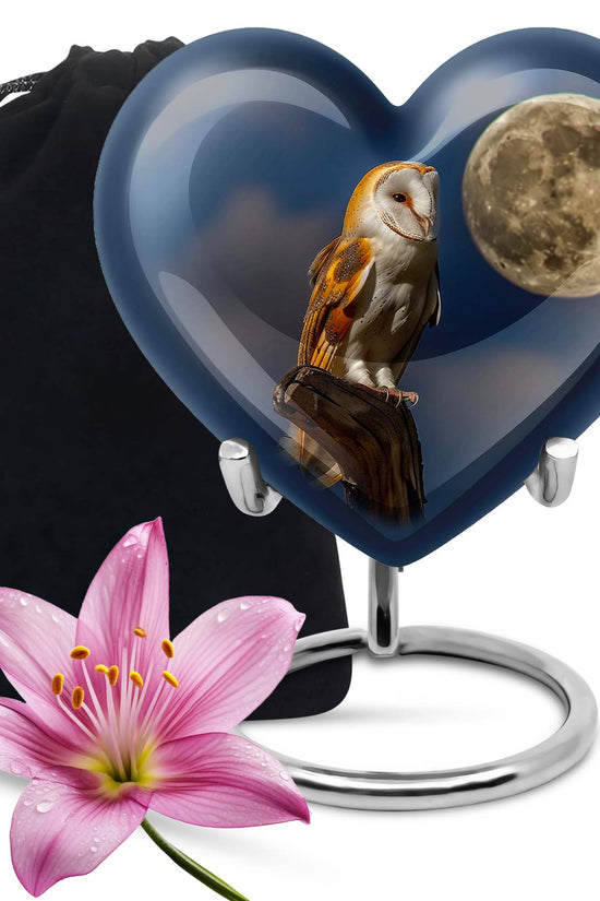 Moonlight Barn Owl Cremation Urn - Night Sky Memorial Urn For Burial