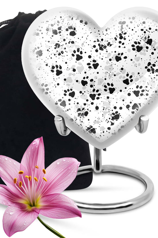 Black & White Paw Cremation Urn - Elegant Pet Funeral Urn For Adult Ashes