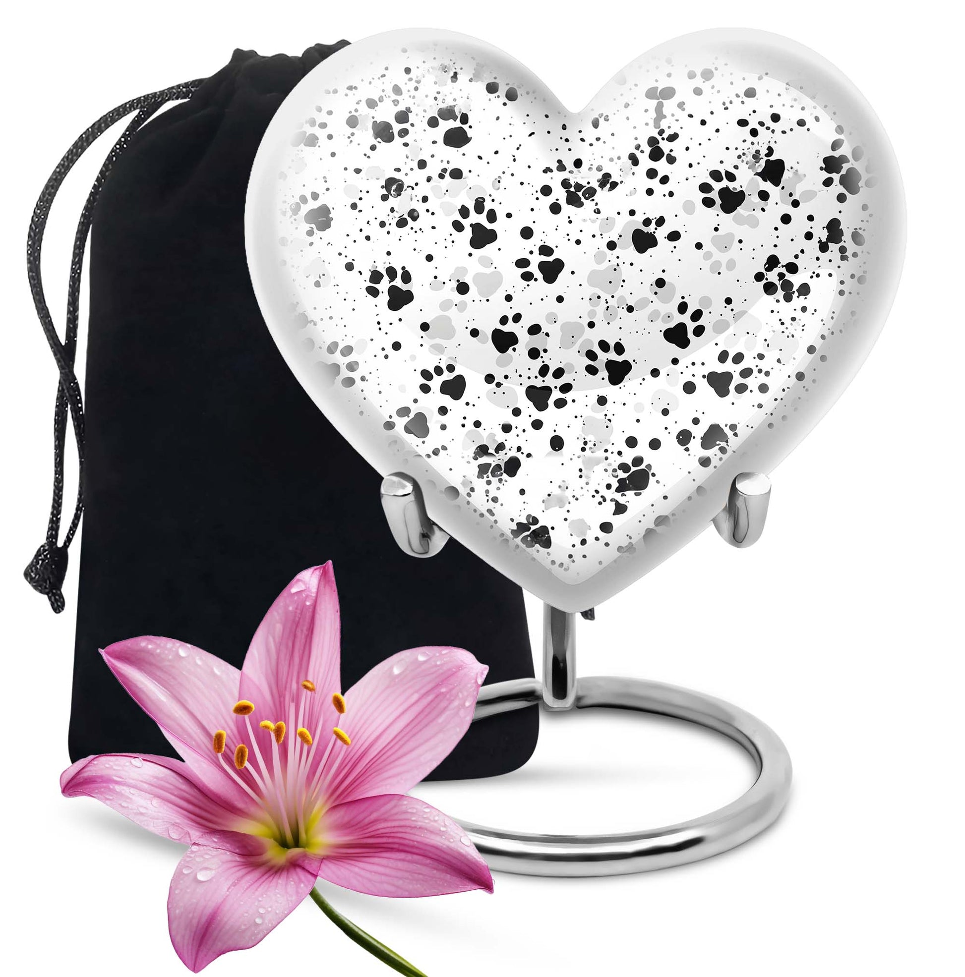 Black & White Paw Cremation Urn - Elegant Pet Funeral Urn For Adult Ashes