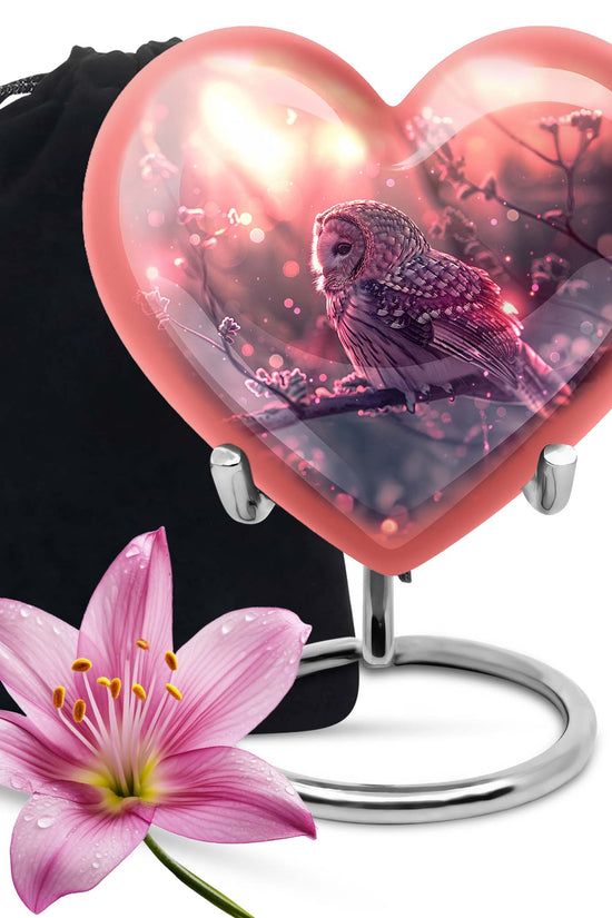 Pink Owl Cremation Urn - Beautiful Funeral Urn For Burial