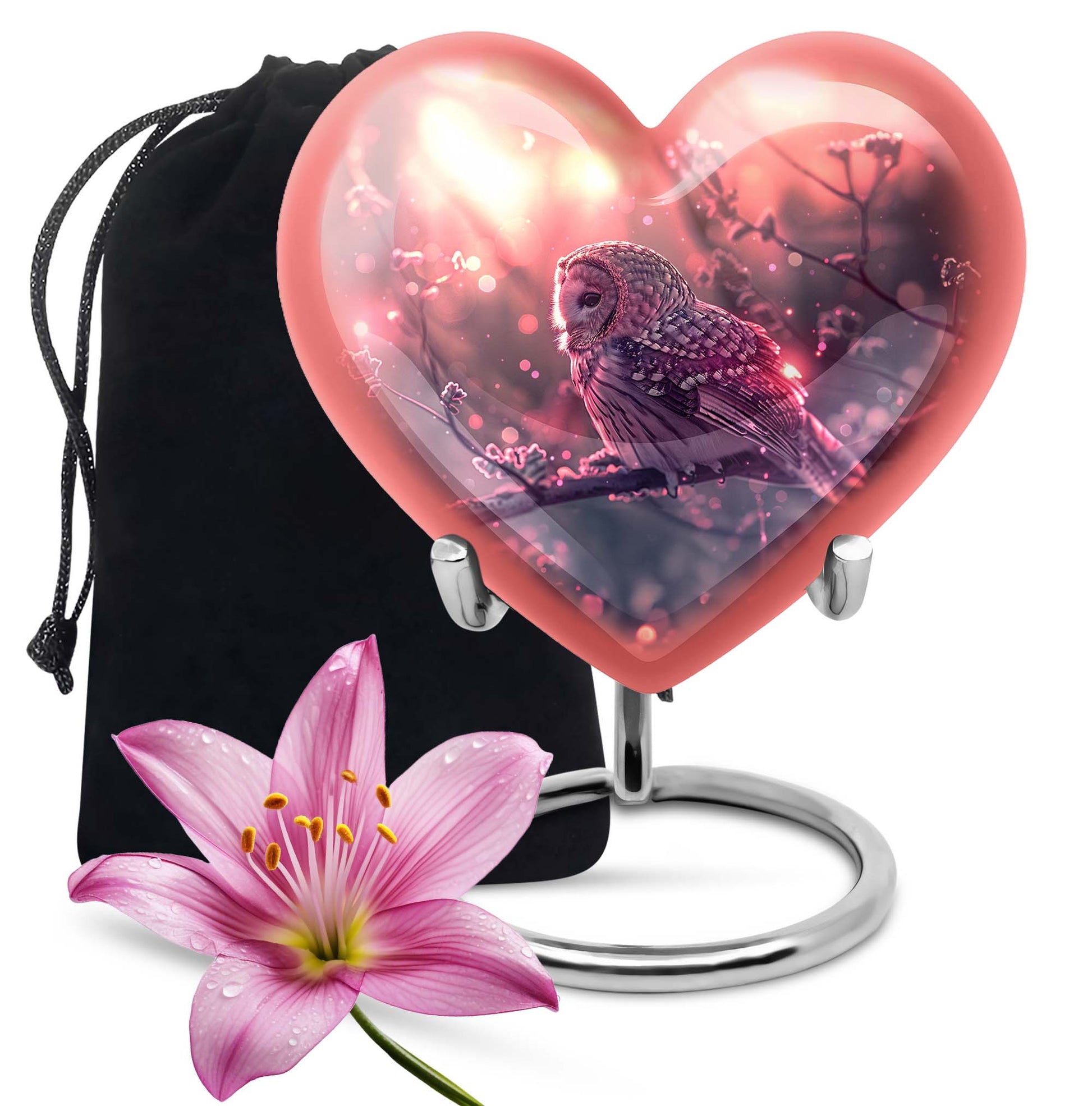 Pink Owl Cremation Urn - Beautiful Funeral Urn For Burial