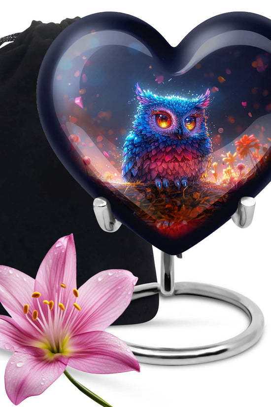Neon Owl Funeral Urn - Artistic Cremation Urn For Adult Ashes
