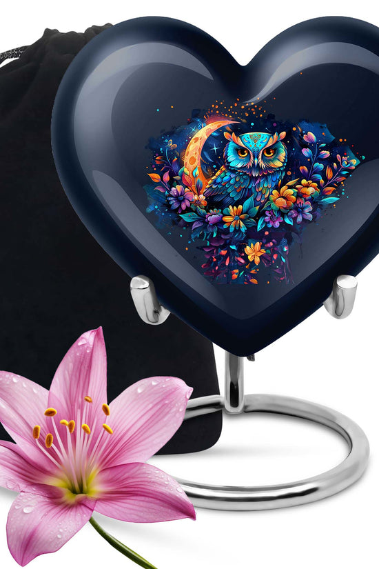 Colorful Owl Cremation Urn - Floral Memorial Urn For Human Ashes