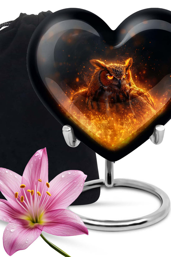 Mystic Fire Owl Cremation Urn - Decorative Memorial Urn For Loved Ones