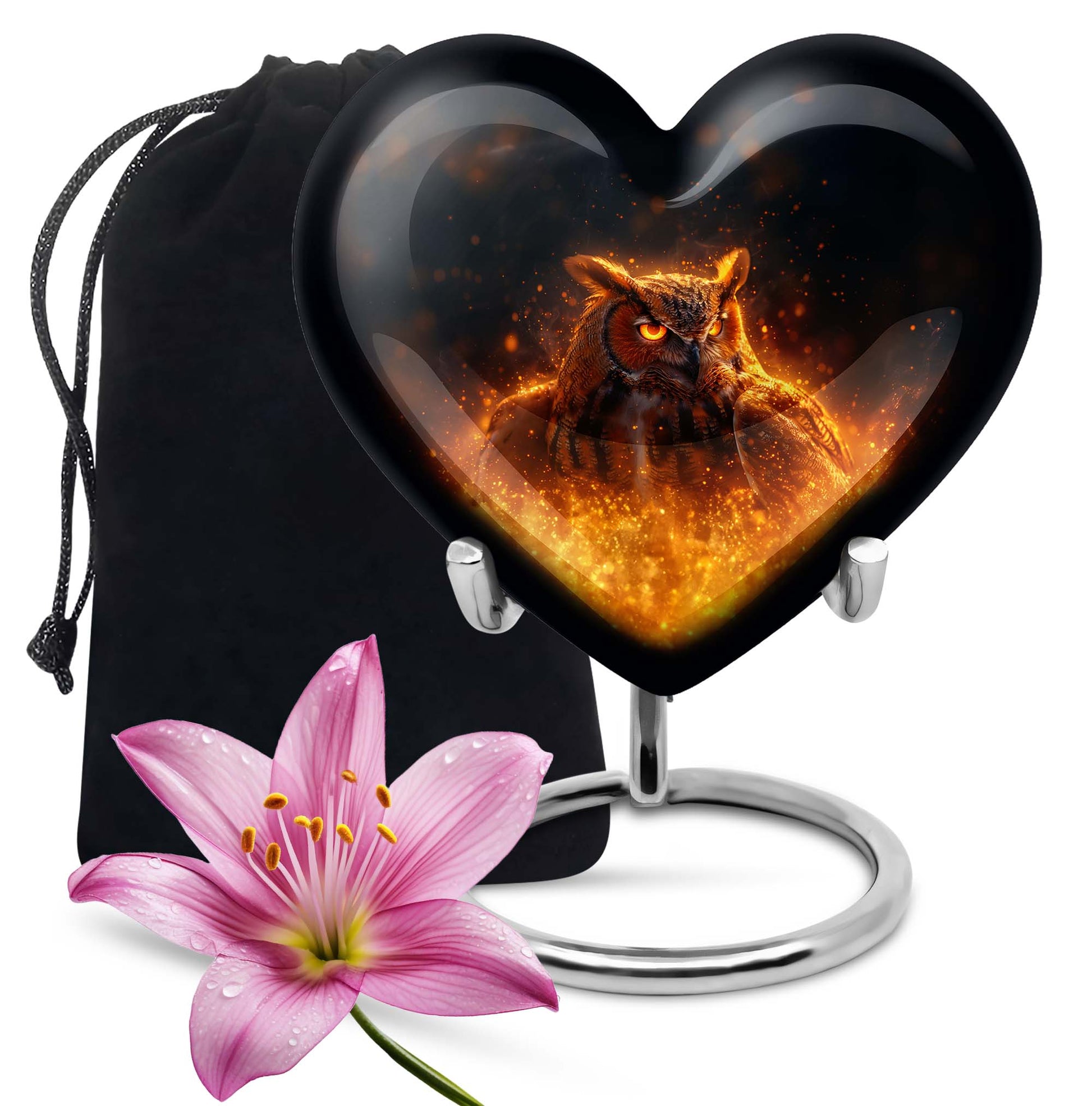 Mystic Fire Owl Cremation Urn - Decorative Memorial Urn For Loved Ones
