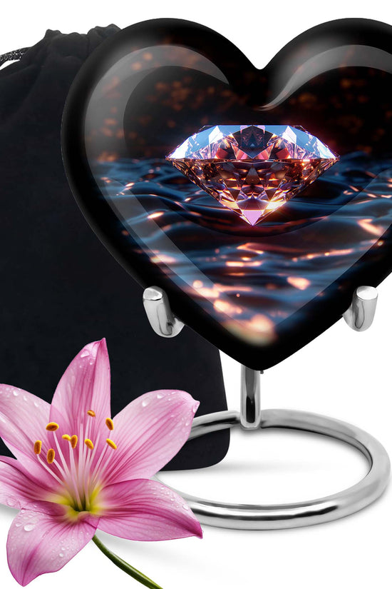 Glowing Diamond Memorial Urn - Black Aluminium Funeral For Ashes