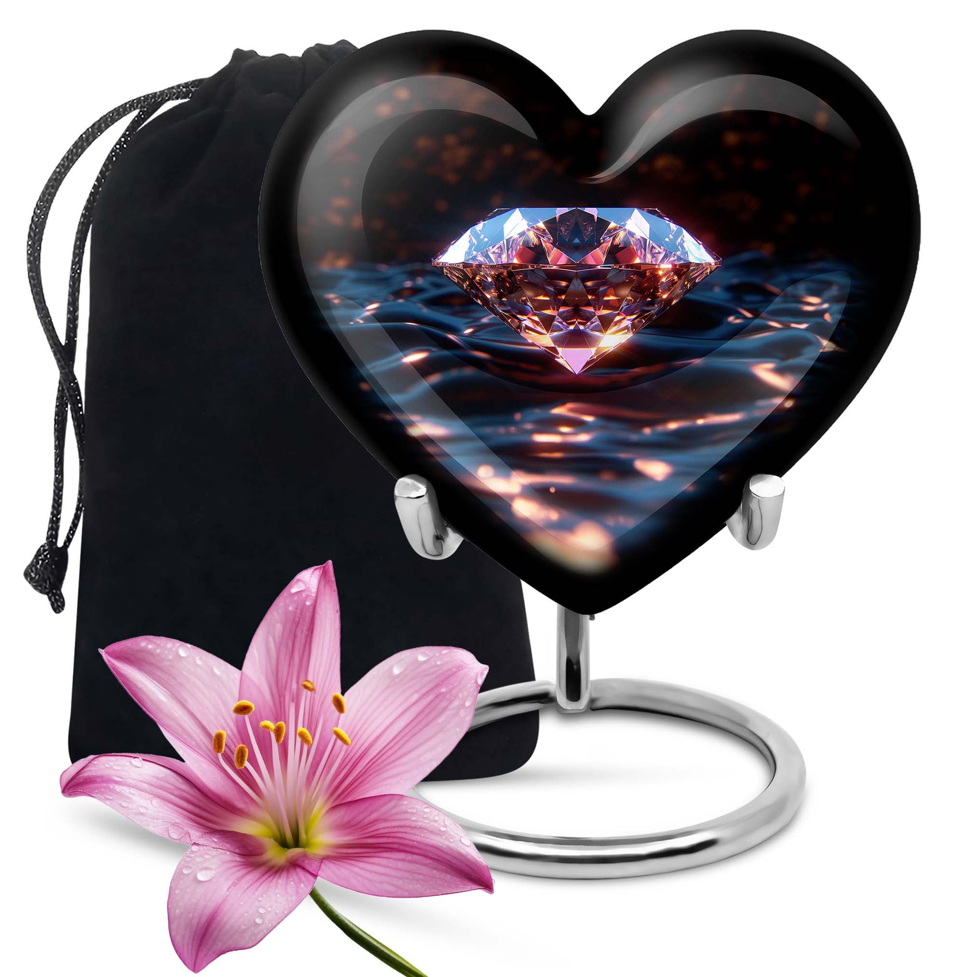 Glowing Diamond Memorial Urn - Black Aluminium Funeral For Ashes