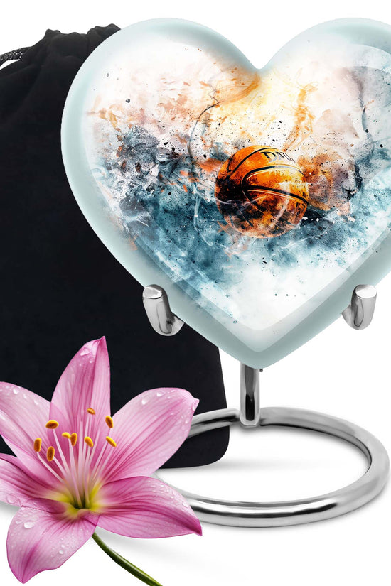 Basketball Cremation Urn - White Aluminium Funeral Urn For Burial