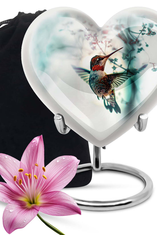 Peaceful Hummingbird Memorial Urn - White Aluminium Funeral Urn For Loved Ones