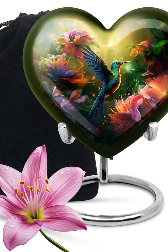Artistic Floral Hummingbird Cremation Urn - Premium Aluminum Urn For Ashes