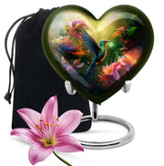 Artistic Floral Hummingbird Cremation Urn - Premium Aluminum Urn For Ashes