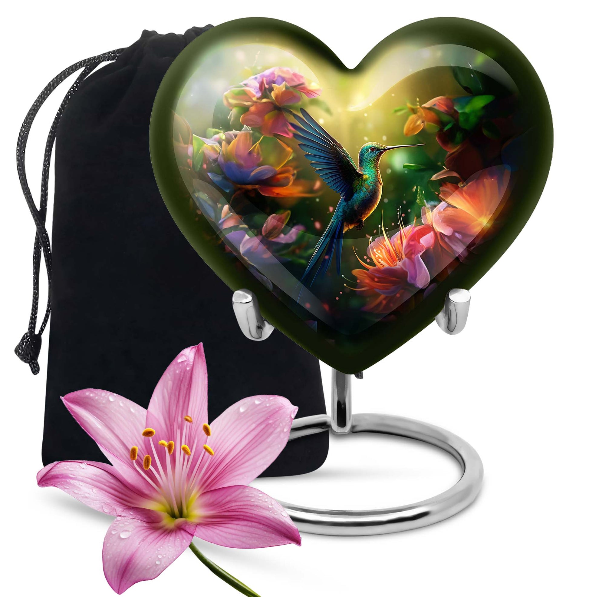 Artistic Floral Hummingbird Cremation Urn - Premium Aluminum Urn For Ashes